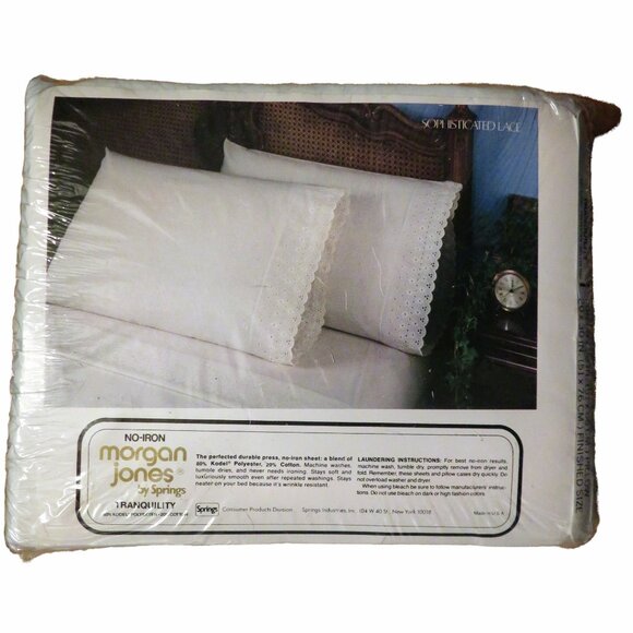 Vintage MORGAN JONES By Springs White Eyelet 3 Piece TWIN Bed Set New Sealed - Picture 3 of 6